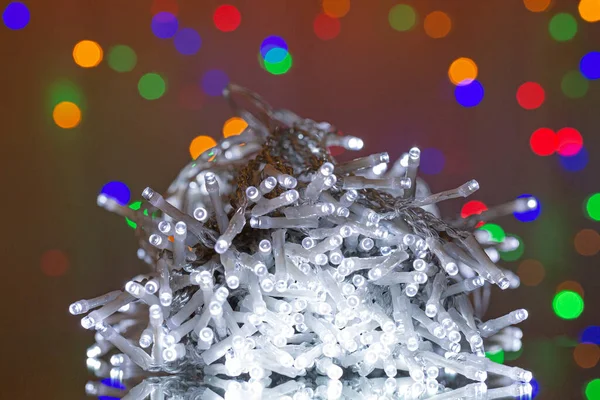 LED string lights. Party holiday christmas decoration lights. Close up christmas LED lighting