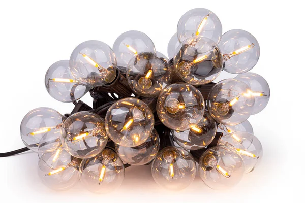 LED string lights. Party holiday christmas decoration lights. Close up christmas LED lighting