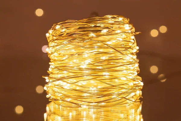 LED string lights. Party holiday christmas decoration lights. Close up christmas LED lighting