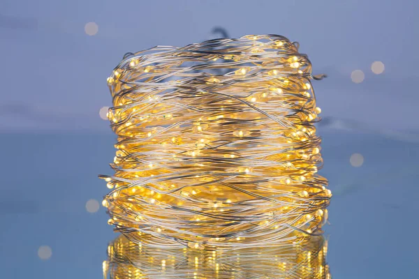 LED string lights. Party holiday christmas decoration lights. Close up christmas LED lighting