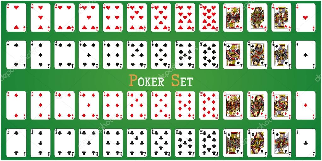 Poker set with isolated cards on green background