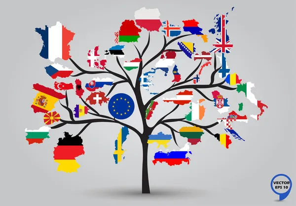 Map flags of Europe in tree design. — Stock Vector