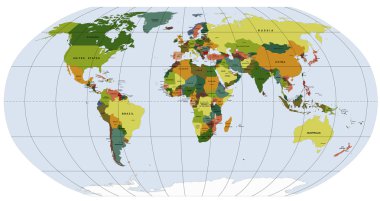 Robinson projeksiyon etiketleme ile dünya