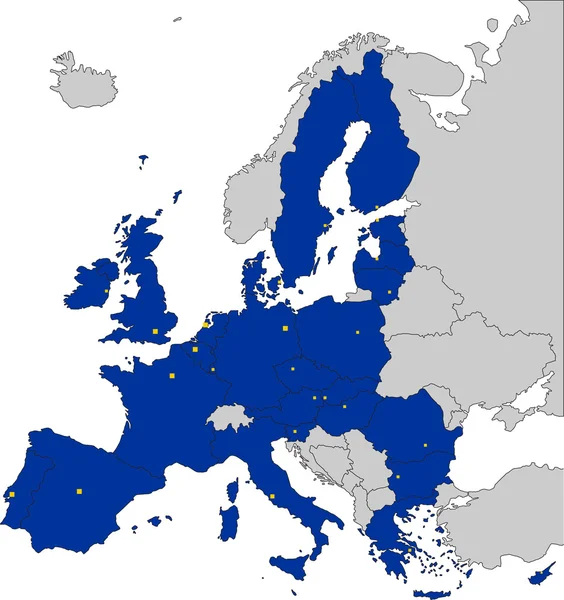 Mapa da Europa com os membros da União Europeia — Vetor de Stock