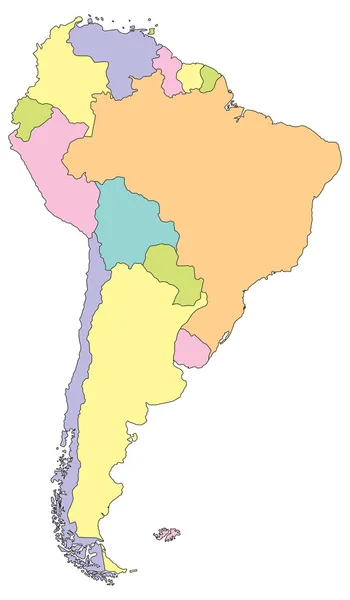 Güney Amerika siyasi haritası. — Stok Vektör