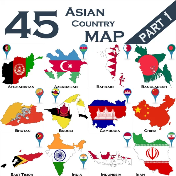 Mapy państw Azji — Wektor stockowy