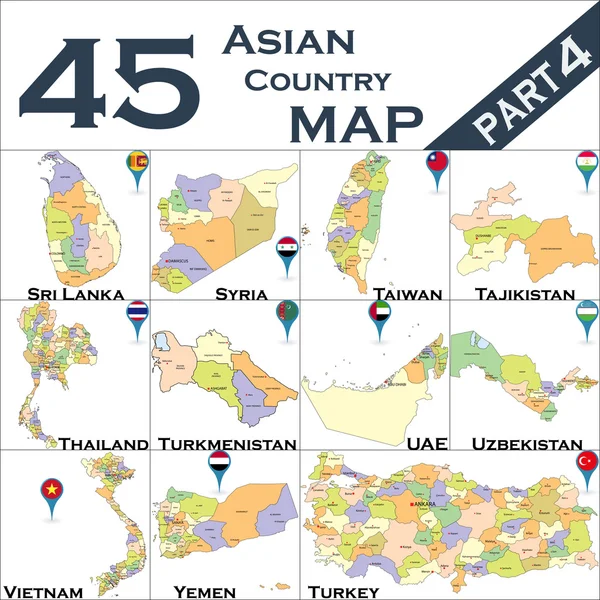 亚洲国家的地图 — 图库矢量图片