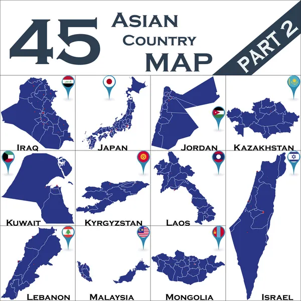 Kartor över asiatiskt land — Stock vektor