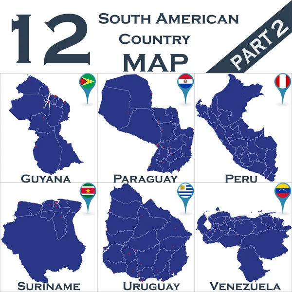 Insieme dei paesi sudamericani — Vettoriale Stock