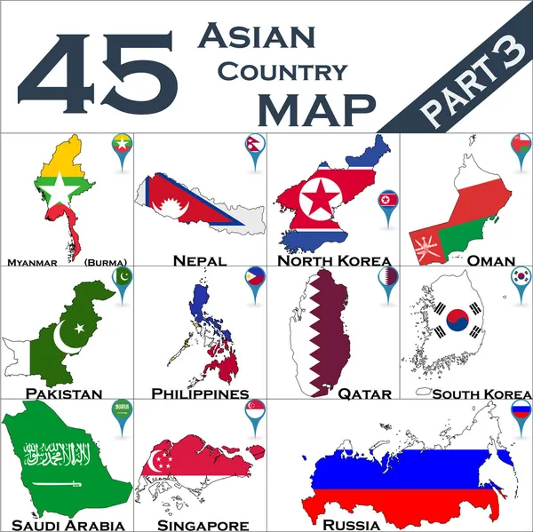 Mapas do país asiático — Vetor de Stock