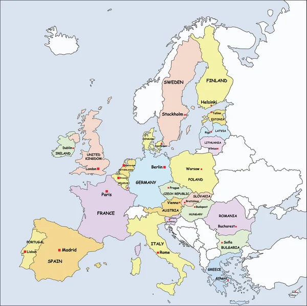 Mappa politica dell'Europa — Vettoriale Stock