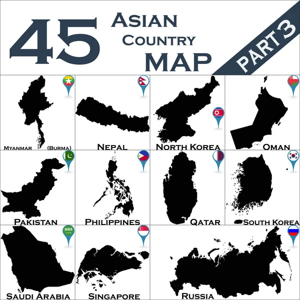 Mappe del paese asiatico — Vettoriale Stock