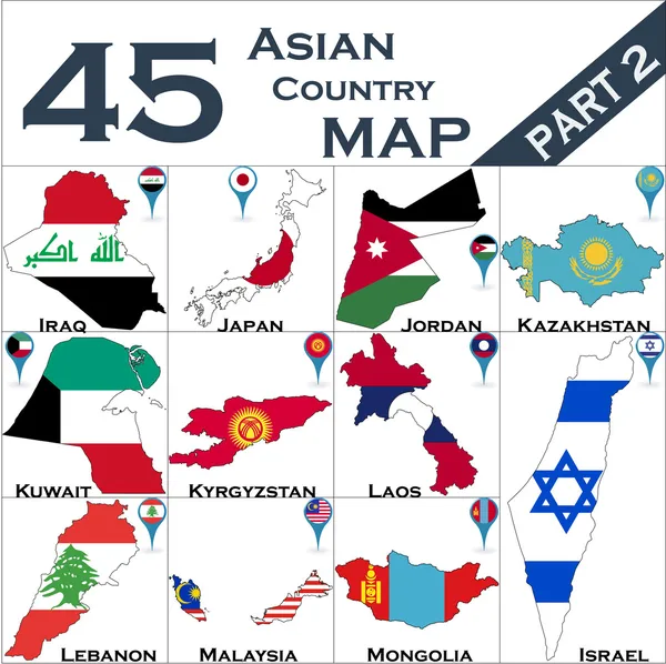 Mapas do país asiático — Vetor de Stock