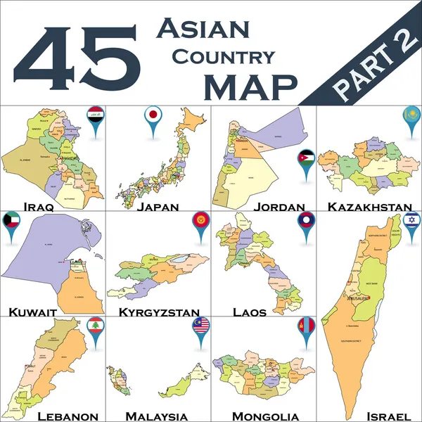 Kaarten van Aziatische land — Stockvector