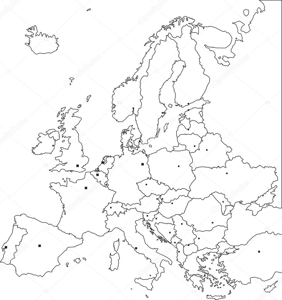 blank political map of europe with capitals