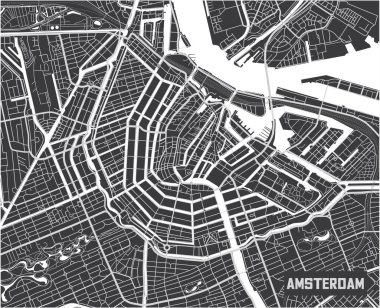 Minimalist Amsterdam şehir haritası poster tasarımı.
