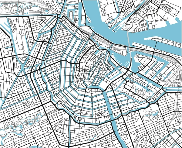Черно Белая Векторная Карта Амстердама Хорошо Организованными Разделенными Слоями — стоковый вектор