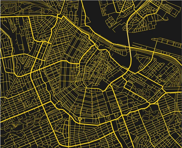 Mapa Cidade Vetorial Preto Amarelo Amsterdã Com Camadas Separadas Bem — Vetor de Stock