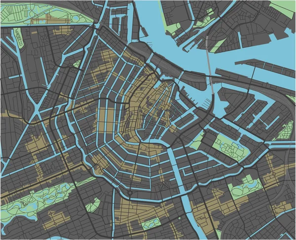 Amsterdam Mapa Vetorial Com Cores Escuras — Vetor de Stock