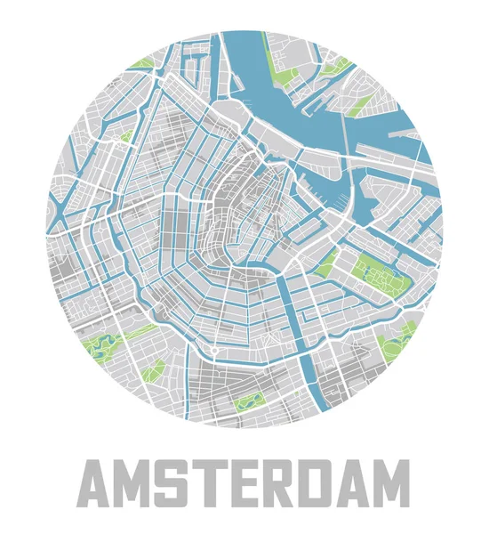 Minimalistisk Amsterdam Stadskarta Ikon — Stock vektor
