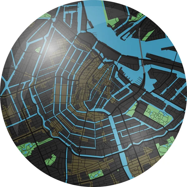 Amsterdam Mapa Vectorial Con Colores Oscuros — Vector de stock