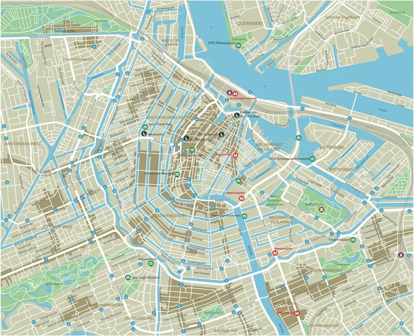 Mapa Cidade Vector Amsterdã Com Camadas Separadas Bem Organizadas — Vetor de Stock