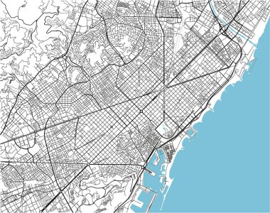 Barcelona 'nın siyah ve beyaz şehir haritası iyi organize edilmiş ayrı katmanlarla.