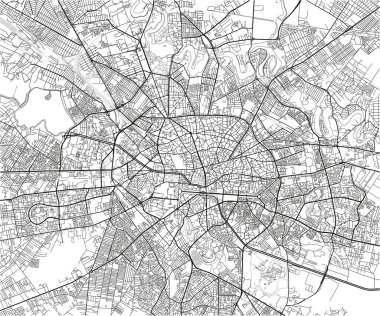 Bükreş 'in iyi organize edilmiş katmanlı siyah beyaz şehir haritası.