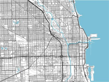 Chicago 'nun siyah-beyaz şehir haritası iyi organize edilmiş ayrı katmanlarla.