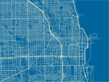 Chicago 'nun mavi ve beyaz vektör şehir haritası iyi organize edilmiş ayrı katmanlarla.