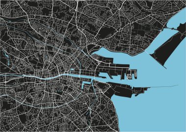 Dublin 'in siyah-beyaz şehir haritası iyi organize edilmiş ayrı katmanlarla.