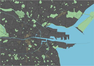 Koyu renkli Dublin vektör haritası.
