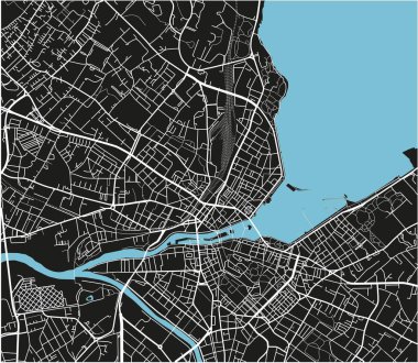 Geneva 'nın siyah-beyaz şehir haritası iyi organize edilmiş ayrı katmanlarla.