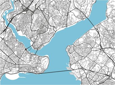 İstanbul 'un iyi organize edilmiş katmanlı siyah-beyaz şehir haritası.