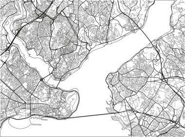 İstanbul 'un iyi organize edilmiş katmanlı siyah-beyaz şehir haritası.