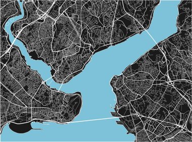 İstanbul 'un iyi organize edilmiş katmanlı siyah-beyaz şehir haritası.