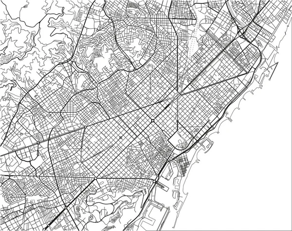 巴塞罗那的黑白矢量城市地图 层次分明 — 图库矢量图片