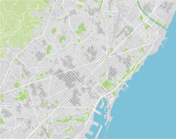 Векторная Карта Города Барселоны Хорошо Организованными Разделенными Слоями — стоковый вектор