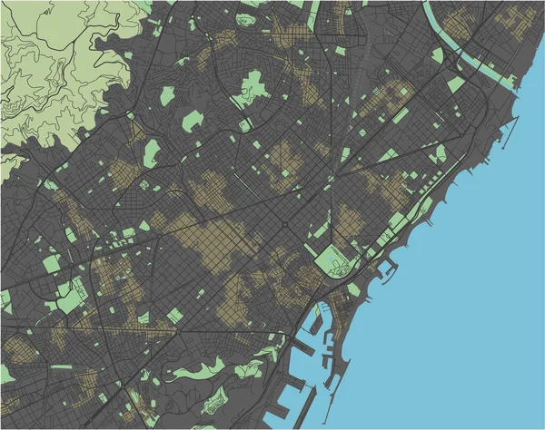 Векторная Карта Барселоны Темными Цветами — стоковый вектор