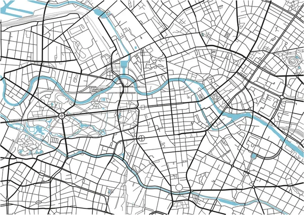 Черно Белая Векторная Карта Берлина Хорошо Организованными Разделенными Слоями — стоковый вектор