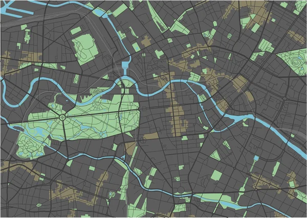 Mappa Vettoriale Berlino Con Colori Scuri — Vettoriale Stock
