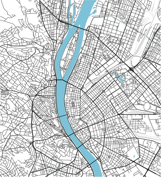 ブダペストの黒と白のベクトル都市地図よく組織分離された層 — ストックベクタ