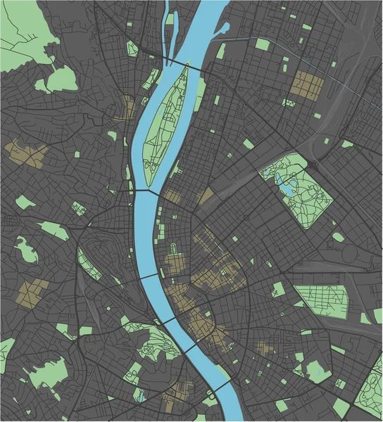 Budapeste Mapa Vetorial Com Cores Escuras — Vetor de Stock