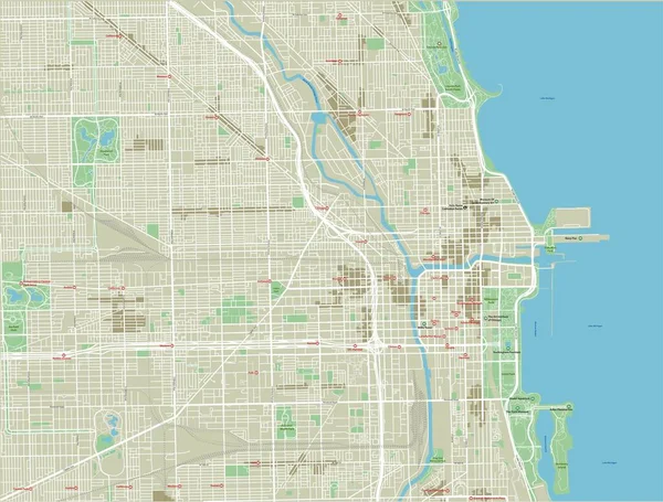 Chicago Vektorváros Térképe Jól Szervezett Elválasztott Rétegekkel — Stock Vector