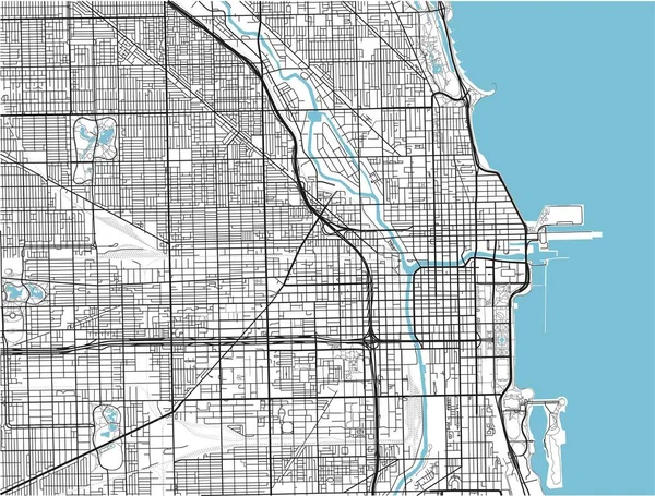Mapa Chicago Vector Blanco Negro Con Capas Separadas Bien Organizadas — Vector de stock