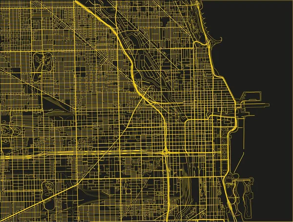 Mapa Cidade Vetorial Preto Amarelo Chicago Com Camadas Separadas Bem — Vetor de Stock