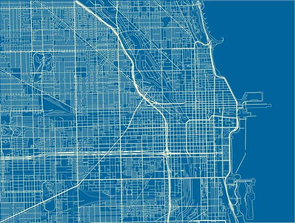Mapa Chicago Vectorial Azul Blanco Con Capas Separadas Bien Organizadas — Vector de stock