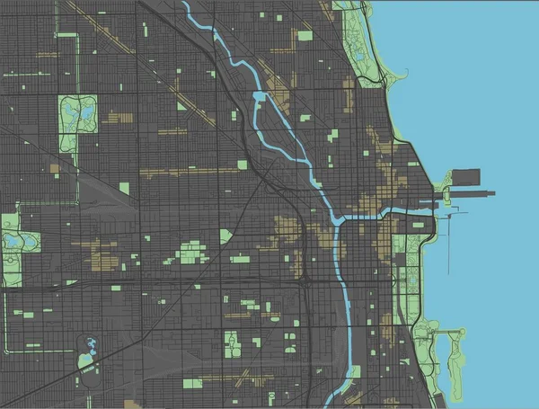 Chicago Mapa Vectorial Con Colores Oscuros — Vector de stock