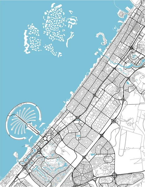 Черно Белая Векторная Карта Дубая Хорошо Организованными Разделенными Слоями — стоковый вектор