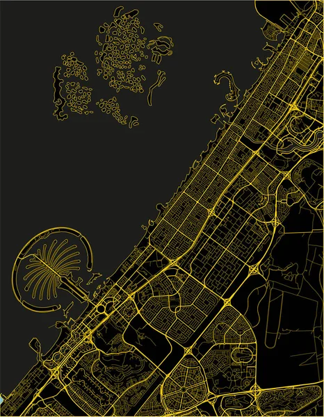 Mapa Cidade Vetorial Preto Amarelo Dubai Com Camadas Separadas Bem — Vetor de Stock